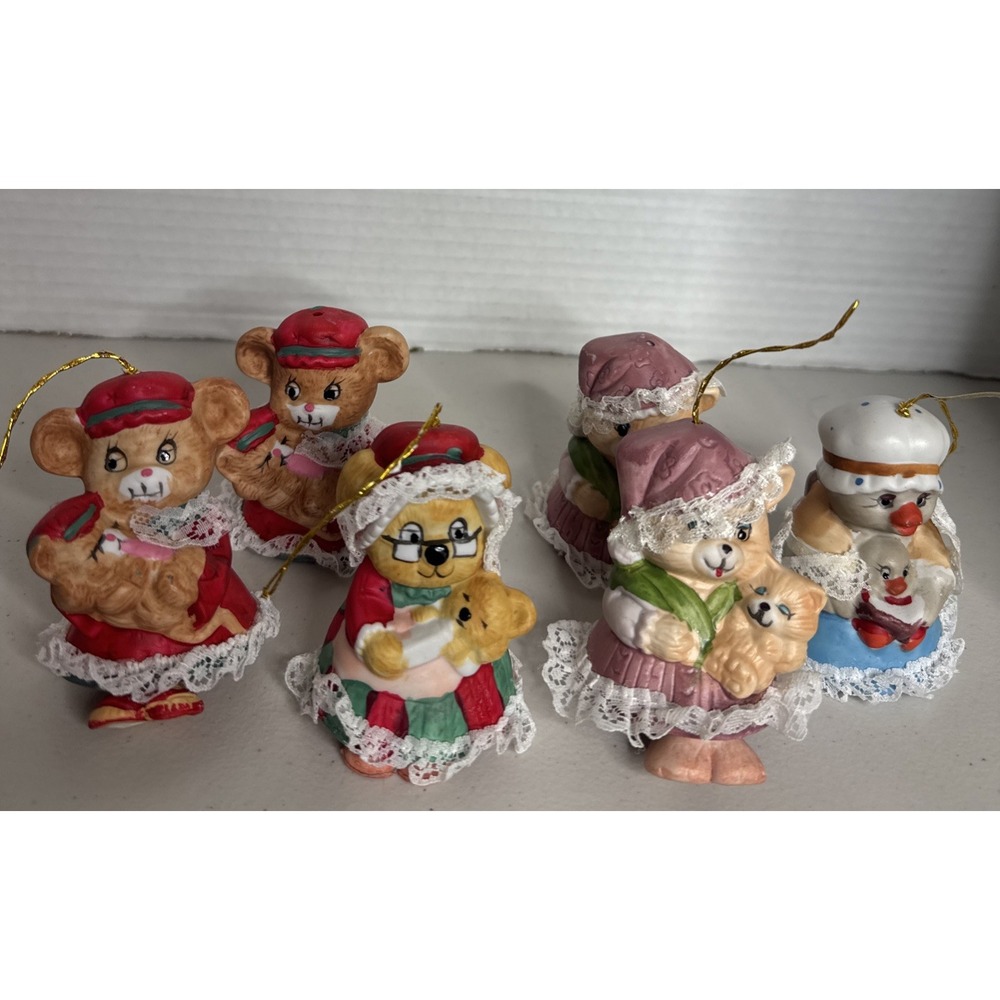 Vtg JASCO Taiwan Caring Critters Critter Chimer Christmas Ornaments Set 6 Read*